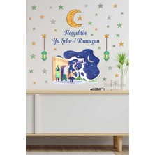 Mediterian Renkli Ramazan temalı hilal, kandil ve yıldızlar cam kapı duvar sticker seti 5+ parça