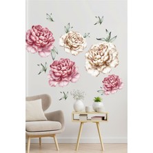 Mediterian Pembe ve krem şakayık çiçek duvar sticker seti, şık ve doğal dekorasyon için ideal.