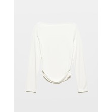 31213 Kayık Yaka Uzun Kollu Top-Ekru