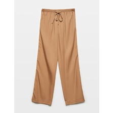 Dilvin 71536 Belden Bağlamalı Dökümlü Pantolon-Açık Camel