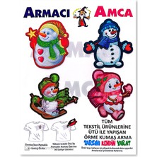 Armacı Amca Ütü Ile Yapışan 4 Adet Örme Kumaş Arma Yırtık Kapatıcı Pratik Yama Tekstil Patch Sevimli Rengarenk Kardan Adamlar