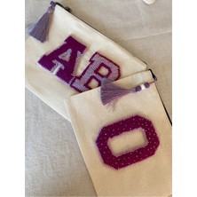 Majalis Design Punch Işlemeli, Astarlı, Kişiye Özel Harf Desenli Clutch - Makyaj Çantası, Çok Renkli