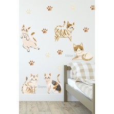 Mediterian Oyuncu Patiler Sevimli Kediler Kedi Çocuk Odası Duvar Sticker Seti