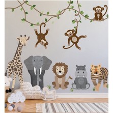 Mediterian Renkli orman hayvanları çocuk odası duvar sticker seti, 5+ parça, sevimli tasarım