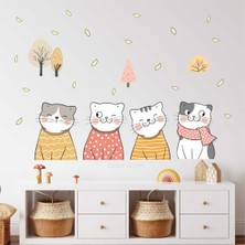 Mediterian Sevimli Kediler Kedi Çocuk Odası Duvar Sticker Seti