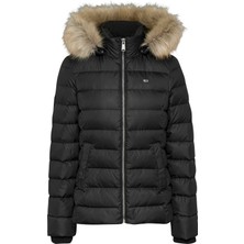 Kadın / Kız Marka Logolu Kapüşonlu Şık Görünümlü Full Fermuarlı Günlük Kullanıma Uygun Siyah Mont DW0DW18312-BDS