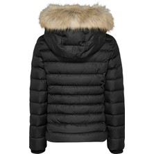 Kadın / Kız Marka Logolu Kapüşonlu Şık Görünümlü Full Fermuarlı Günlük Kullanıma Uygun Siyah Mont DW0DW18312-BDS