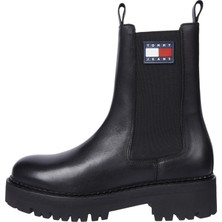 Tommy Hilfiger Kadın / Kız Marka Bayrak Logolu Chelsea Modeli Bağcıksız  Siyah Bot & Bootie EN0EN02629-BDS