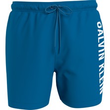 Calvin Klein Erkek Marka Logolu Çabuk Kuruyan Polysterli  Plaj ve Deniz Kullanıma Uygun Mavi Deniz Şortu KM0KM01004-DYO