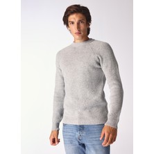 Fabrika Bisiklet Yaka Relaxed Düz Gri Melanj Erkek Kazak F4WM-KZK 2598