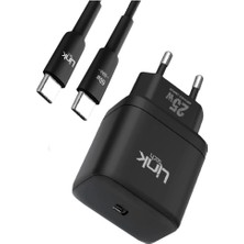 25W Pd Type-C To Type-C Kablolu Şarj Aleti Set Siyah