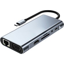 Store In 1 Type-C To USB Hub Port Adaptör Hdmı 4x USB Lan VGA Sd Card Çevirici Çoklayıcı