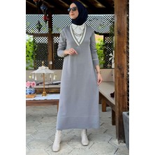 Eylül Gömlekli Triko Elbise Gri