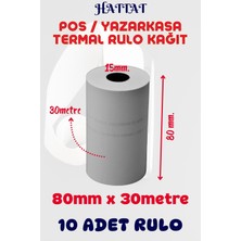 Hattat 10 Adet Rulo 80mmx30m Pos Ve Yazar Kasa Termal Rulo Yüksek Kaliteli Dayanıklı Tam Metraj Net Baskı