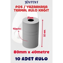 Hattat 10 Adet Rulo 80mmx40m Pos Ve Yazar Kasa Termal Rulo Yüksek Kaliteli Dayanıklı Tam Metraj Net Baskı