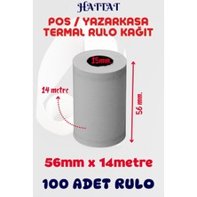 Hattat 100 Adet Rulo 56mmx14m Pos Ve Yazar Kasa Termal Rulo Yüksek Kaliteli Dayanıklı Tam Metraj Net Baskı