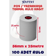 Hattat 100 Adet Rulo 56mmx25m Pos Ve Yazar Kasa Termal Rulo Yüksek Kaliteli Dayanıklı Tam Metraj Net Baskı