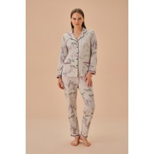 Suwen Carmen Kadın Pijama Takımı Gömlek Yaka Desenli Rahat Kesim ile Modern Stil