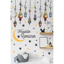 Mediterian Hoşgeldin Ramazan Renkli Fener Sarkıt Cam Duvar Dekorasyon Sticker Seti