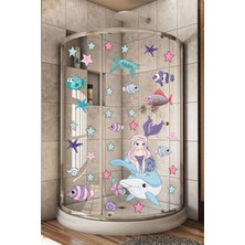 Mediterian Renkli Deniz Kızı, Yıldızlar ve Balıklar Duş ve Banyo Stickerleri, Bebek ve Çocuk Odası için