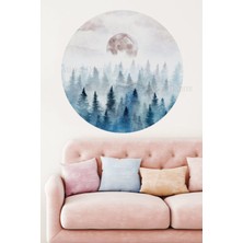 Mediterian Sisli orman ve ay temalı çok renkli duvar çıkartması, huzurlu atmosfer sağlar