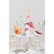 Mediterian Canlı Orman Temalı Renkli Duvar Sticker Seti, Sevimli Hayvanlar, Bebek ve Çocuk Odası Dekoru