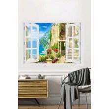 Mediterian 3D Manzara Sticker, Renkli ve Detaylı Duvar Süsleme, Kendin Yap Dekor Yeşil Düz