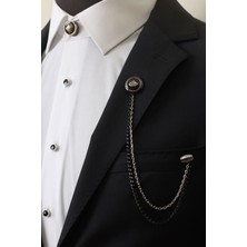 Esgue Siyah Kral Tacı Zincirli Ceket Yaka & Gömlek Düğme Broşu