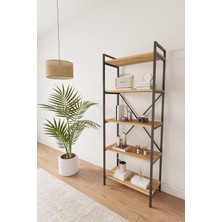 Mobitopya Nilamu 65 cm Atlantik Çam Kitaplık / Metal Aksamlı / Açık Raf / Organizer / Ofis / Ev / 5 Raflı Kitaplık