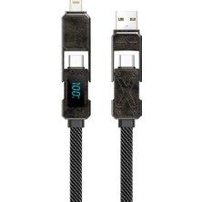 Çoklu Şarj Kablosu Wiwu WI-C039 Titan Serisi Usb&type-C&lightning LED Dijital Göstergeli 1.5m Siyah