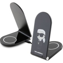 Karl Lagerfeld Magnetik Kablosuz Şarj Aleti 15W Orjinal Lisanslı Katlanabilir Karl Logolu Siyah