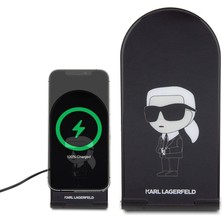 Karl Lagerfeld Magnetik Kablosuz Şarj Aleti 15W Orjinal Lisanslı Katlanabilir Karl Logolu Siyah