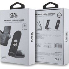 Karl Lagerfeld Magnetik Kablosuz Şarj Aleti 15W Orjinal Lisanslı Katlanabilir Karl Logolu Siyah