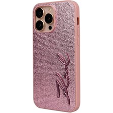 Karl Lagerfeld Apple iPhone 14 Pro Max Kılıf Orjinal Lisanslı 3D Kl Yazılı Saffiano Rhinestones Pembe