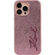 Karl Lagerfeld Apple iPhone 14 Pro Max Kılıf Orjinal Lisanslı 3D Kl Yazılı Saffiano Rhinestones Pembe
