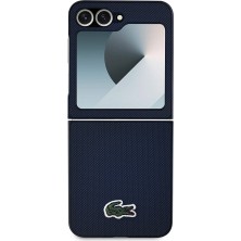 Galaxy Z Flip 6 Kılıf Lacoste Orjinal Lisanslı Pu Pike Desenli Ikonik Timsah Dokuma Logo Lacivert