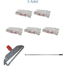 Mediterian Cod-Ex Geniş Islak Paspas Mop Takımı Seti Geniş Islak Mop Başlığı Metal Sap Mop Tutucu 5 Adet
