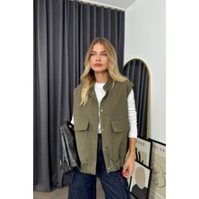 Olive Cepli Astarlı Kapitone Yelek