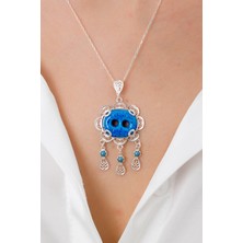 925 Ayar Gümüş 2 Delikli Süryani Nazar Boncuklu Kolye