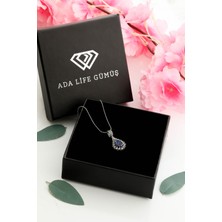 925 Ayar Gümüş Safir Taşlı Damla Model Oksitli Telkari Kadın Kolye (Özel Kutulu)