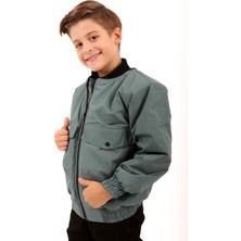 Geniş Cep Detaylı Erkek Çocuk Bomber Ceket Çağla