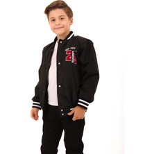 Perendi 28 Nakışlı Siyah Erkek Çocuk Bomber Ceket Hafif ve Rahat Kumaşlı