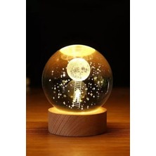 Ciyu Dekoratif Gezgen Küresi Astronot ve Ay ve Yıldız Görselli Lamba Ahşap Altlıklı Işıklı Küre LED Işıklı Şık Dekor