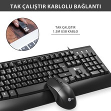 Lecoo CM105 USB Kablolu Türkçe Q Klavye & Mouse Set Siyah