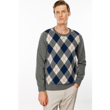 Desen Triko Erkek Sıfır Yaka Önü Baklava Desenli Kazak Füme