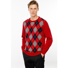 Desen Triko Erkek Sıfır Yaka Önü Baklava Desenli Kazak K.kırmızı