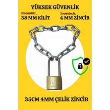 Ymk 38MM Kaliteli Asma Kilit - Çelik Zincir 35CM Dolap, Bot, Çanta, Bavul, Yurt, Spor, Asker Vb..