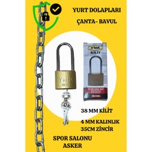 Ymk 38MM Kaliteli Asma Kilit - Çelik Zincir 35CM Dolap, Bot, Çanta, Bavul, Yurt, Spor, Asker Vb..