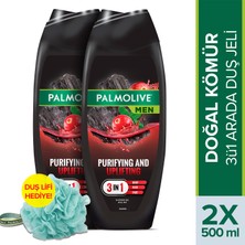 Palmolive Men Purifying & Uplifting 4ü1 Arada Doğal Kömür Erkek Duş Jeli 500 ml x2 Adet + Duş Lifi