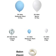 Balon Seti Makaron Mavi-Krom Gümüş-Beyaz 100 lü Balon Zinciri Seti